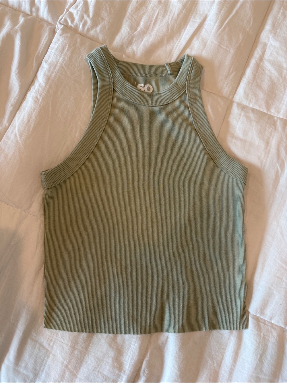 SO Ribbed Sage Tank Top in Light Green